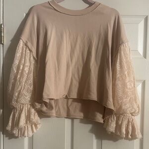 Free People Blush Lace Balloon-Sleeve Pullover